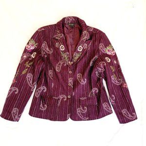 Vintage Multiples Womans Jacket Purple Embroidered Embellished Paisley Design XL